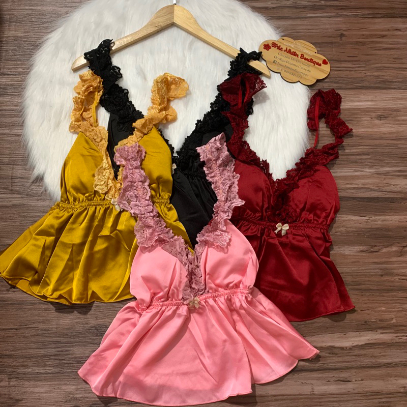 Bộ đồ ngủ sexy satin phối ren mềm siêu yêu
