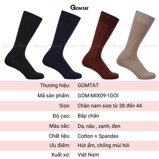 [COTTON PREMIUM] Tất giày tây nam công sở GOMTAT mẫu gân chìm, chất liệu cotton thoáng mát êm chân - STA-MIX09-1DOI