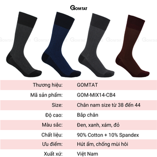 Hộp 4 đôi tất nam công sở GOMTAT mẫu sọc xương cá, chất liệu cotton cao cấp thoáng khí êm chân - STA-MIX14-CB4