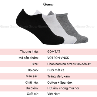 Tất cổ ngắn nam nữ trơn màu GOMTAT, vớ trơn ngắn cổ chất liệu cotton mềm mịn, êm chân - VOTRON-VNXK