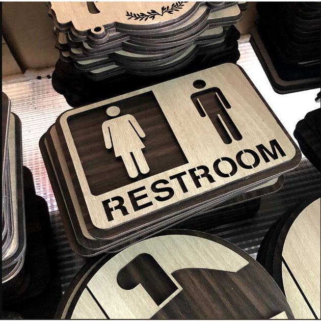 Bảng Gỗ AKZ Toilet - WC Nam Nữ - Resroom, bảng gỗ treo, chỉ hướng nhà vệ sinh AKZTL13
