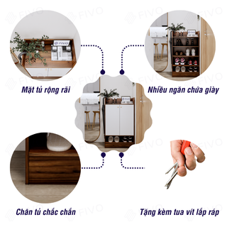 [Freeship HCM] Tủ Giày Gỗ Cao Cấp 4 Tầng FIVO FS51 Có Cửa, Gỗ Chống Ẩm Cao Cấp , Ngăn Chứa Rộng Rãi