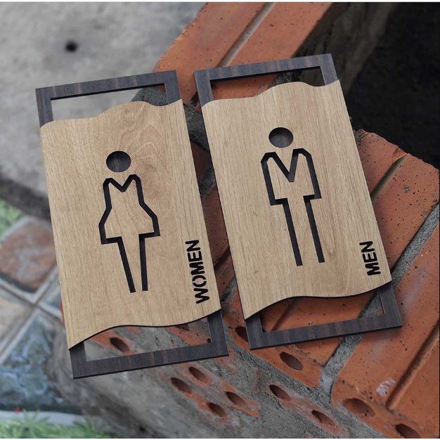 Bảng Gỗ AKZ Toilet - WC Nam Nữ - Resroom, bảng gỗ treo, chỉ hướng nhà vệ sinh AKZTL02