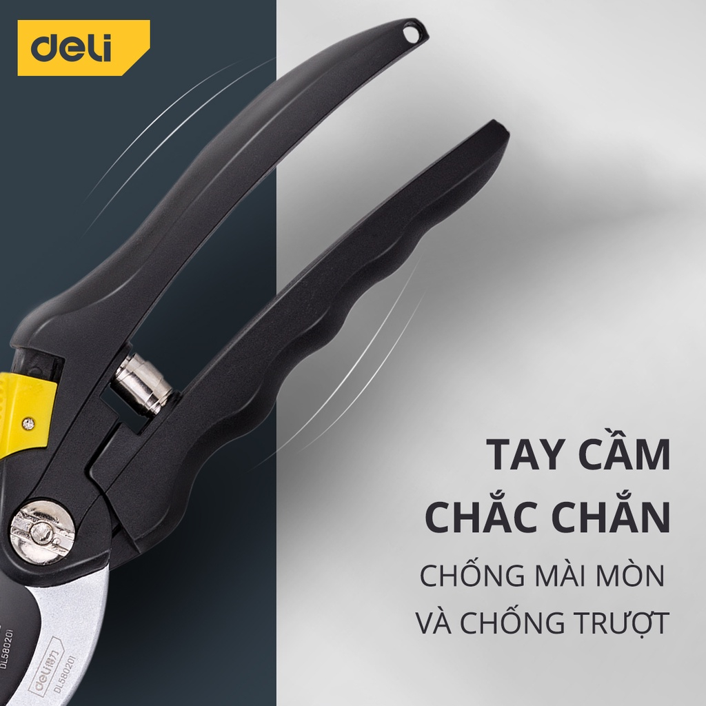 Kéo Cắt Tỉa Cành Cây Deli Chính Hãng 8inch - Lưỡi Thép Sắc Bén, Siêu Bền, Tay Cầm Đệm Cao Su An Toàn, Chắc Chắn DL580201