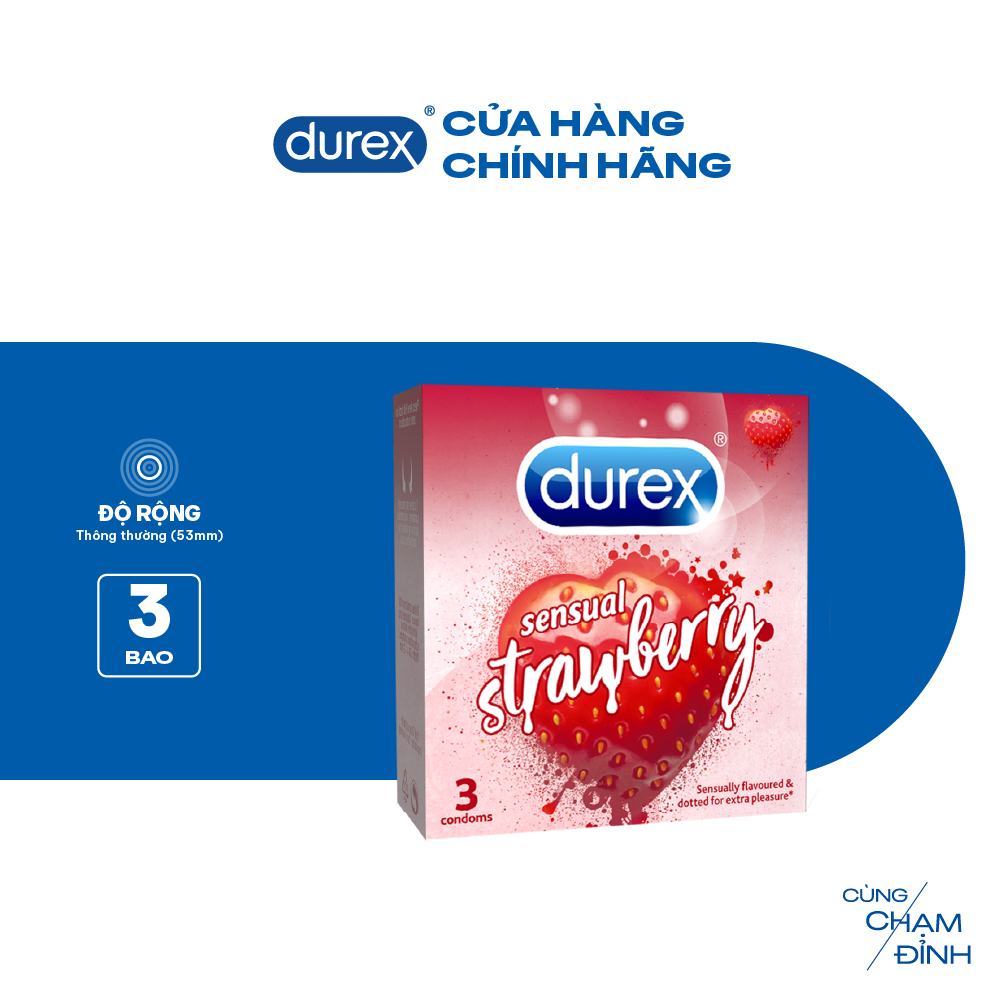 Ảnh Bao cao su Durex Sensual Strawberry hương dâu (size 53mm, 3 bao/hộp) 2