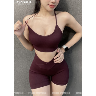 Set gồm quần đùi cạp chéo và áo thể thao nữ dây vai mảnh kiểu chữ T phía sau, 90% Nylon + 10% Spandex SHBRT-ENDU