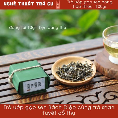 Trà sen bách diệp ướp cùng trà shan tuyết cổ thụ đóng hộp thiếc 100gr