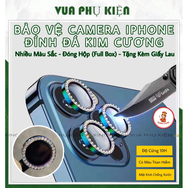 Bảo vệ camera iphone viền Đá Kim Cương 16/15/14/13/12/11/Pro/Max/Plus / Bộ 3 Mắt Camera Đá Kim Cương