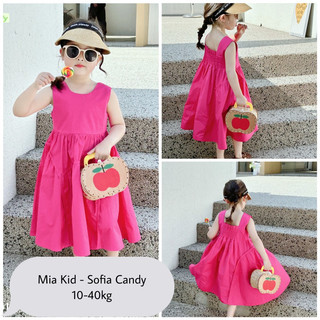 (Video/ ảnh thật) Đầm bé gái. Váy đầm. Váy bé gái. Đầm xoè sát nách Mia Kids (Sofia Candy) màu hồng nhạt cotton thô 100%
