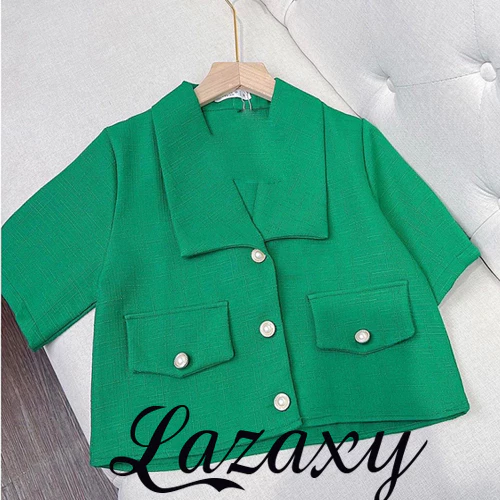 Áo Blazer Nữ Áo Blazer Hai Hàng Nút Tay Ngắn Nhẹ Thời Trang Áo Khoác Nữ Áo Kiểu Vest Lazaxy