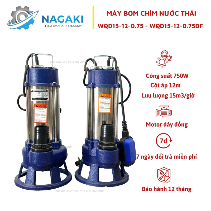 Máy Bơm Chìm Nước Thải 750w 1hp Thân Inox 304 Nagaki Bảo Hành 1 Năm