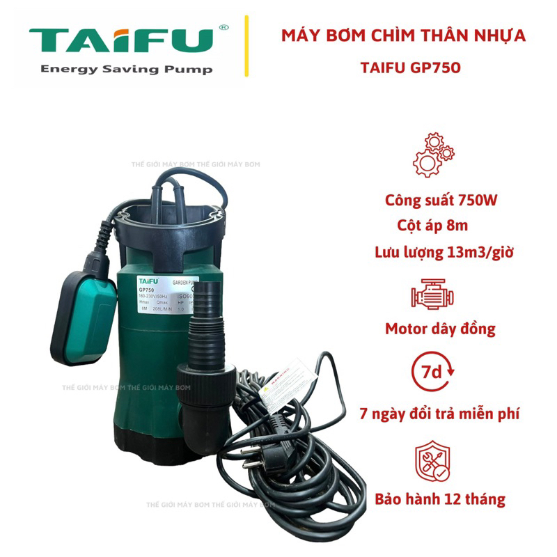 Máy Bơm Chìm Nước Thải 750w 1hp Không Chổi Than Taifu Gp750 Bảo