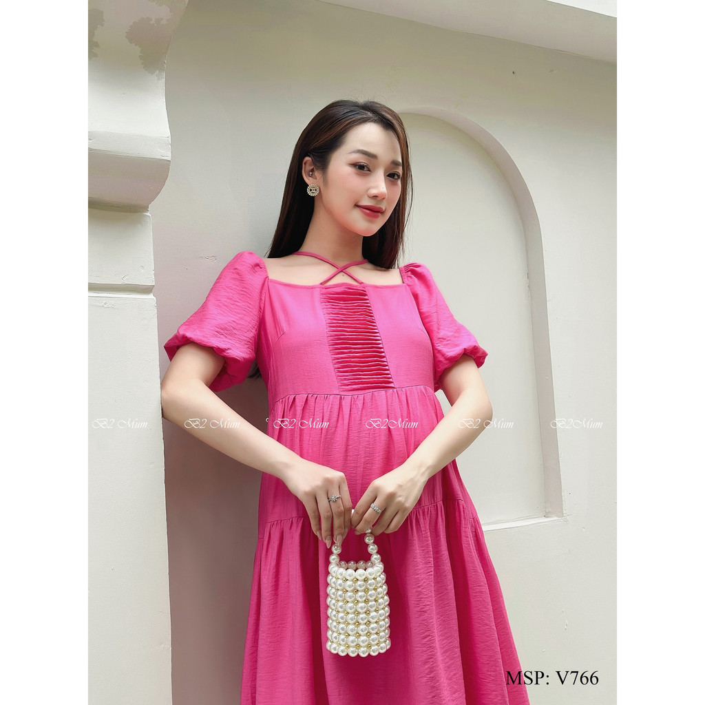 Váy bầu thiết kế Váy đũi hồng V766 B2MUM
