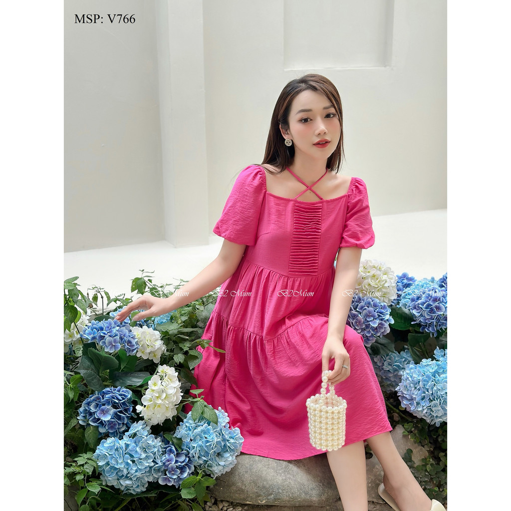Váy bầu thiết kế Váy đũi hồng V766 B2MUM