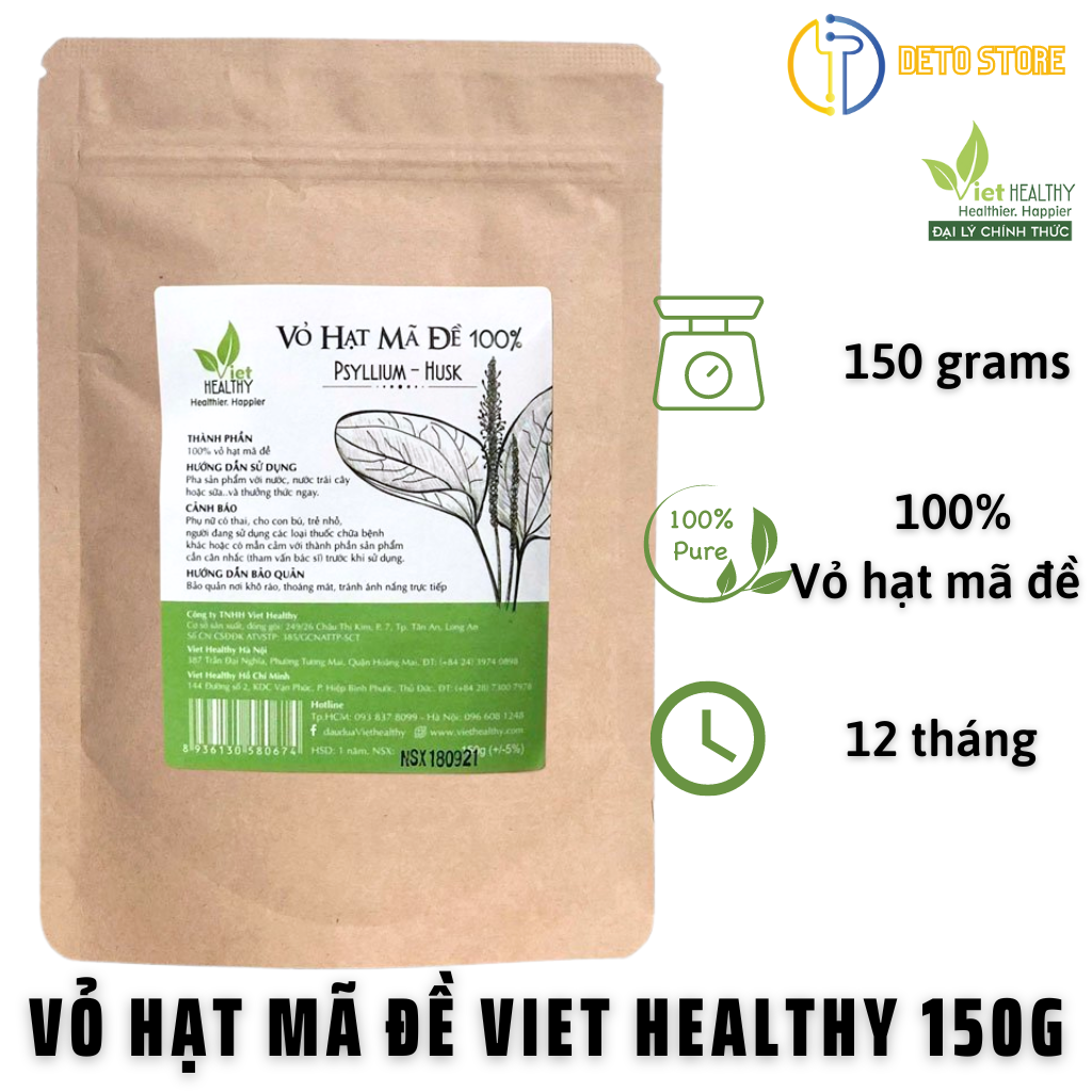 Vỏ Hạt Mã Đề Việt Healthy 150g Hỗ Trợ Táo Bón Chướng Bụng Khó Tiêu, Làm Sạch Hệ Tiêu Hóa, Giảm Cân