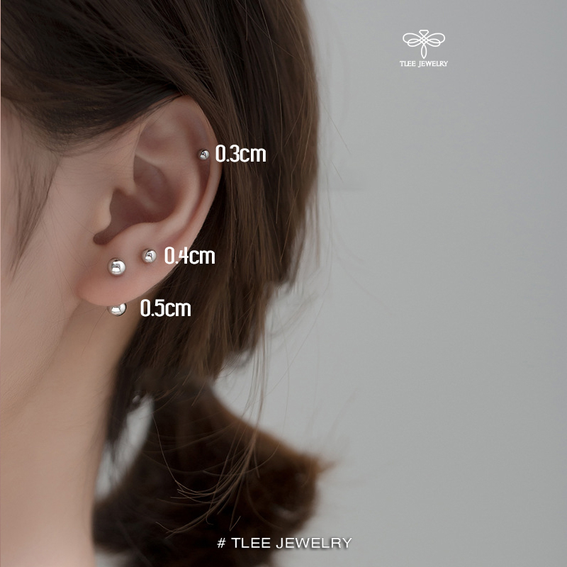 Ảnh Khuyên tai bạc TLEE unisex bi hai đầu chốt ren nhiều size cá tính TLEE JEWELRY B0390 4