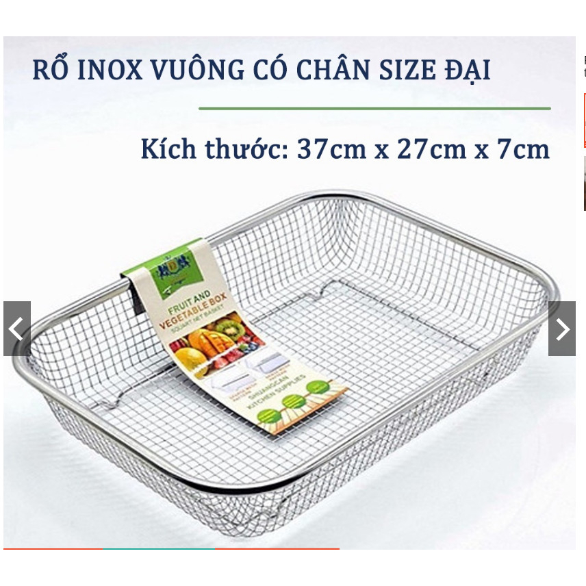 Rổ lưới inox vuông Size Đại (kích thước 34cm x 27cm x 7cm) đựng thức ăn ...