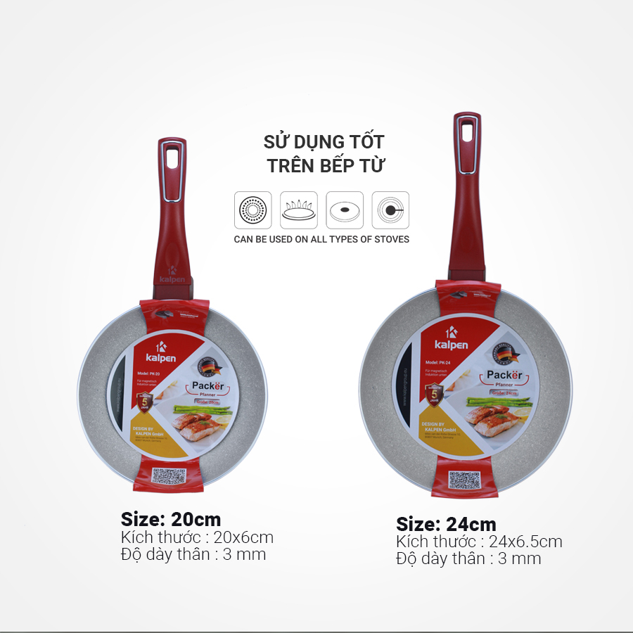 Ảnh Chảo Chống Dính Vân Đá Cao Cấp Size 20-24-26-28cm Packer Hàng Chính Hãng KALPEN-GIA DỤNG ĐỨC 3