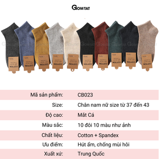 [FLASHSALE] Set 10 đôi tất cổ ngắn GOMTAT, chất liệu cotton thoáng mát mùa hè, unisex - KOL-CB023