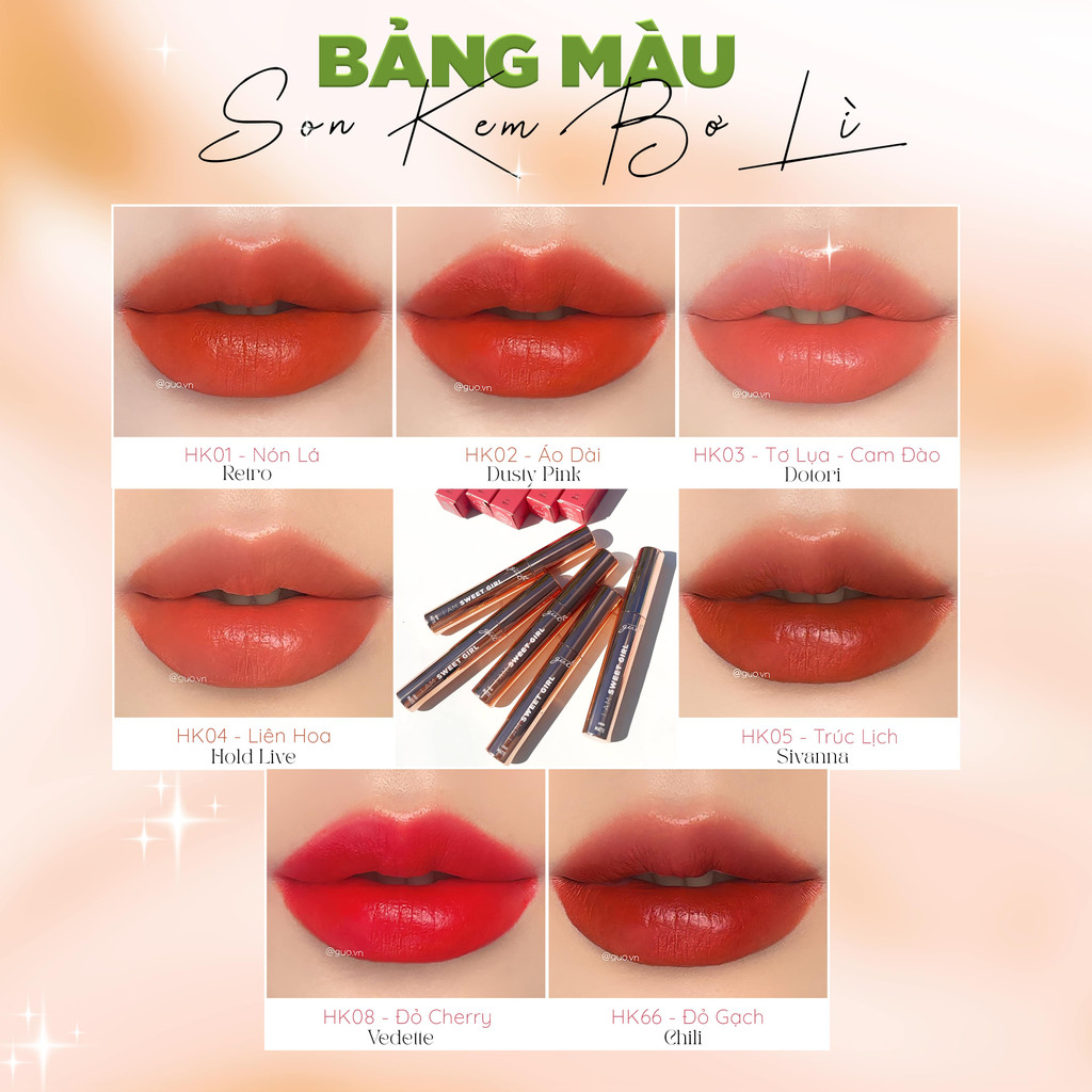 Ảnh Son Kem Bơ Lì Bền màu 8H, Làm Mờ Rãnh Môi GUO 5g 2