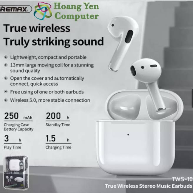 Tai Nghe Bluetooth Remax TWS-10i Sang Trọng, Nhỏ Gọn, Thời Lượng Pin 2-3 Giờ - BH 12 Tháng - Hoàng Yến Computer