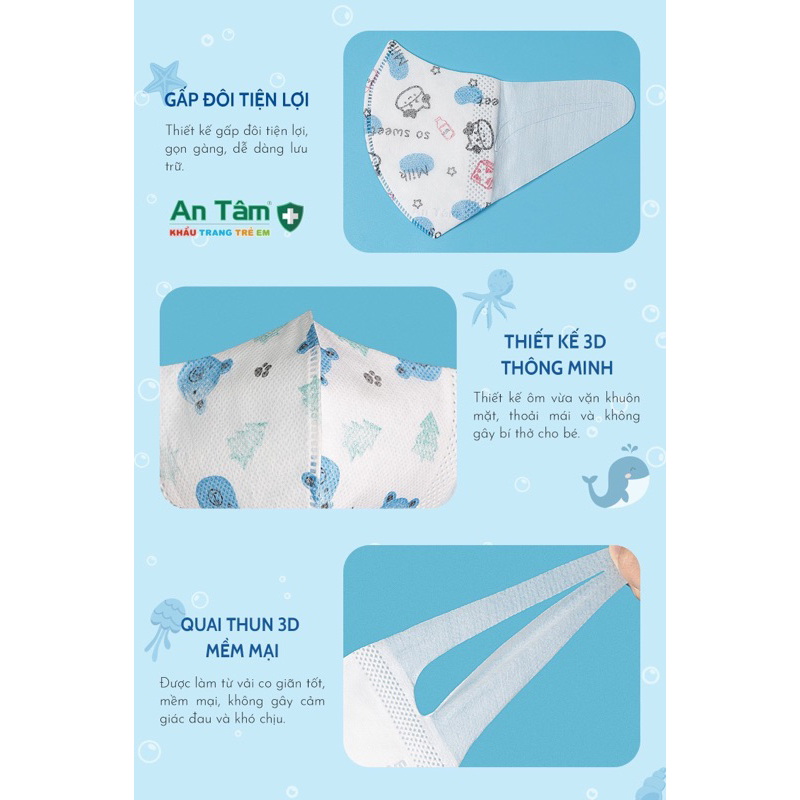 3D MASK KID - SET 250 Cái Khẩu Trang Y tế kháng khuẩn trẻ em chính hãng An Tâm họa tiết dễ thương