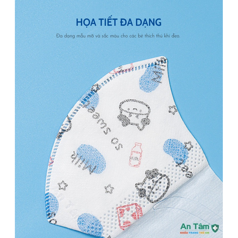 3D MASK KID - SET 250 Cái Khẩu Trang Y tế kháng khuẩn trẻ em chính hãng An Tâm họa tiết dễ thương