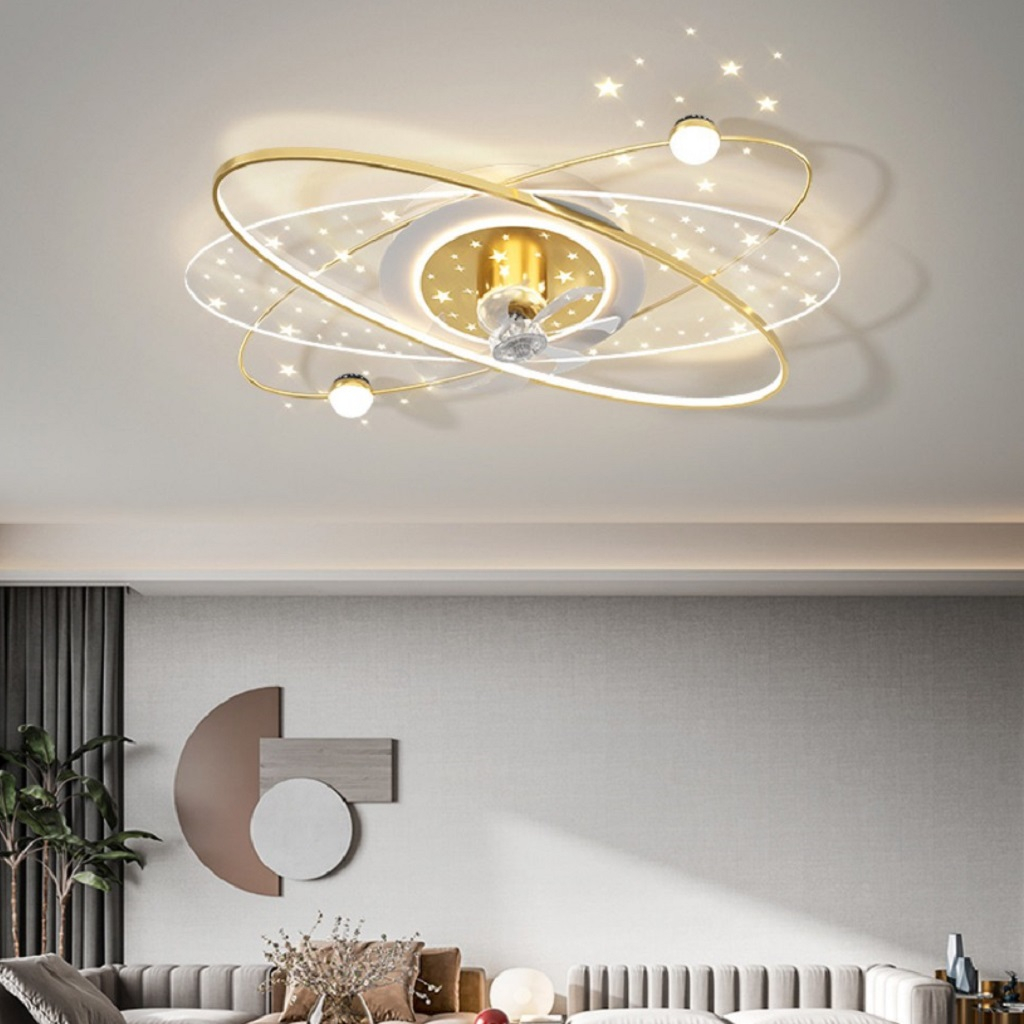 Ảnh Quạt đảo trần đèn led trang trí phòng khách phòng ngủ dạng mâm SuperVilighting QUATDAOTRAN-DENMAM-D600 có điều khiển 1