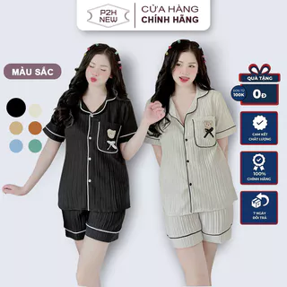 Bộ Ngủ Nữ Pyjama Cộc Mặc Nhà Lụa Gân Tăm P2H BN03