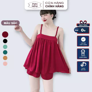 Bộ Ngủ Nữ Pyjama 2 Dây Áo Xòe Lụa Xước P2H BN05