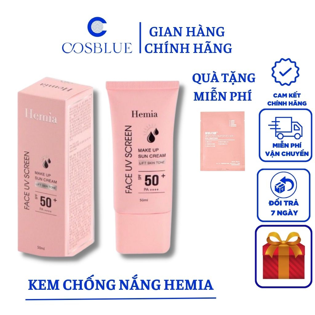 Kem chống nắng Hemia nâng tone trắng da kiềm dầu SPF50+++nhập khẩu chính hãng Hàn Quốc 50ml