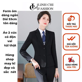 Áo vest nữ công sở tay dài cao cấp LINH CHI  form chuẩn mặc cực tôn dáng có độn vai và túi thật hai bên TD16