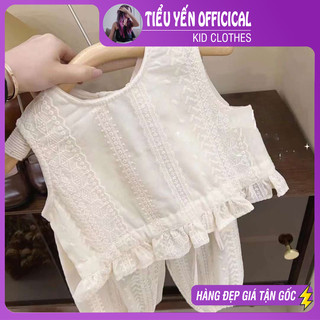 Bộ bé gái ren kem buộc dây lưng phong cách Hàn Quốc xinh xắn cho bé 8-19kg(1 - 5 tuổi) S612 | Tiểu Yến Kid