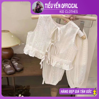 Bộ bé gái ren kem buộc dây lưng phong cách Hàn Quốc xinh xắn cho bé 8-19kg(1 - 5 tuổi) S612 | Tiểu Yến Kid