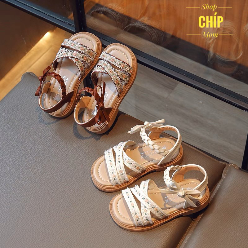 sandal bé gái dép quai hậu cho bé quai chéo nơ xinh xắn êm chân QCCC full hộp trắng  cho bé từ 1 tuổi W9001 ( ảnh thật )