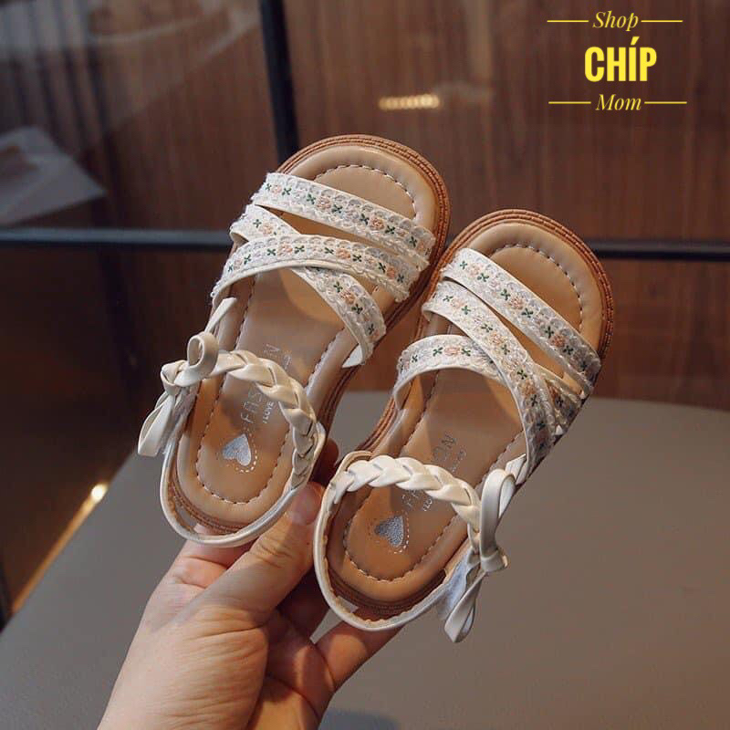 sandal bé gái dép quai hậu cho bé quai chéo nơ xinh xắn êm chân QCCC full hộp trắng  cho bé từ 1 tuổi W9001 ( ảnh thật )