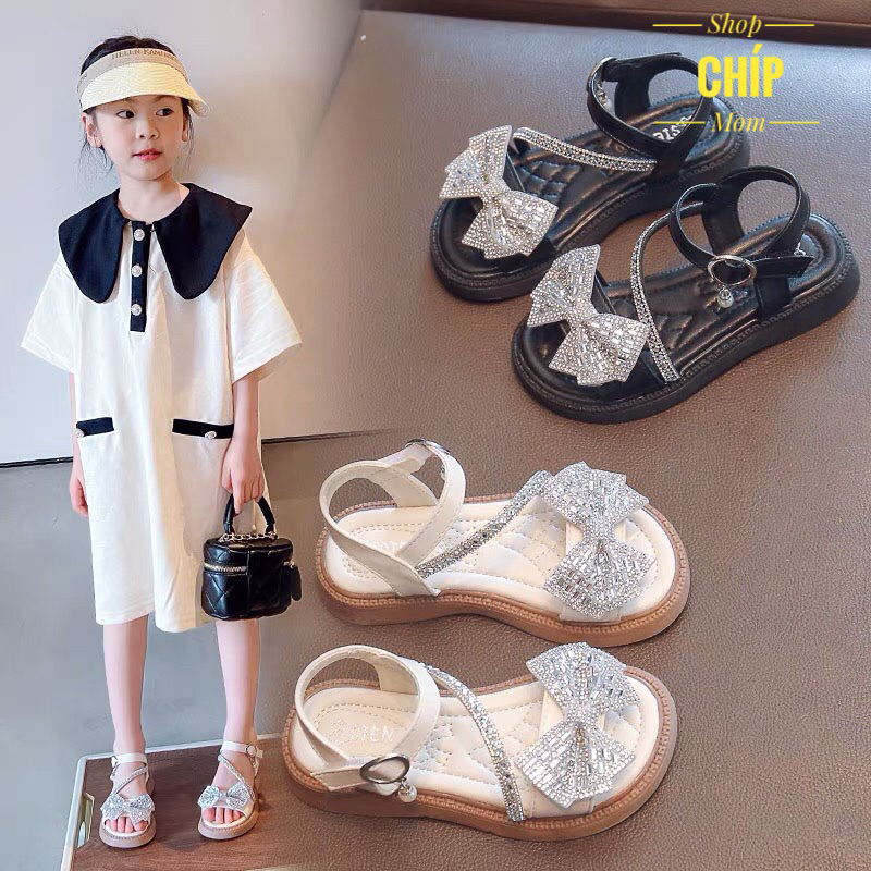Sandal bé gáI Dép quai hậu đính nơ siêu điệu đế mềm chống trơn trượt dính đá sang chân tiểu thư mẫu mới nhất năm SL580