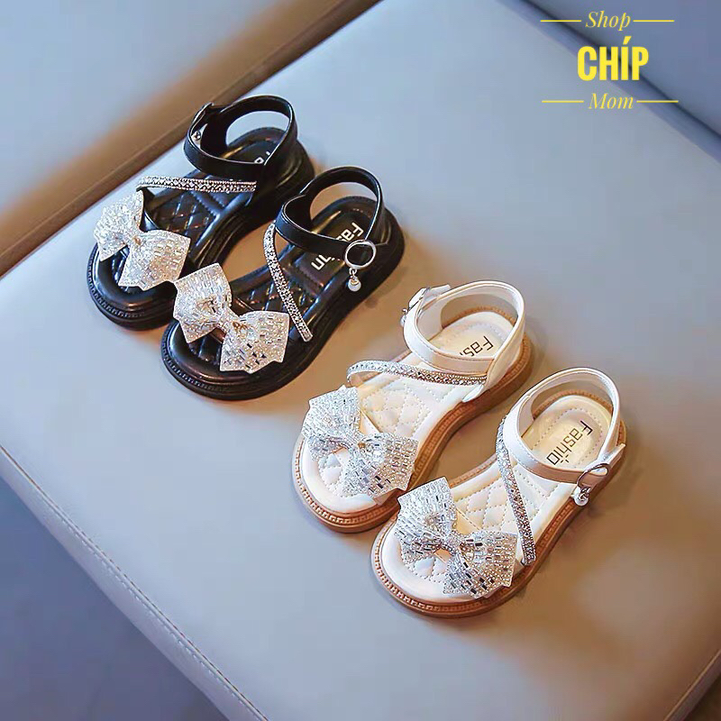 Sandal bé gáI Dép quai hậu đính nơ siêu điệu đế mềm chống trơn trượt dính đá sang chân tiểu thư mẫu mới nhất năm SL580