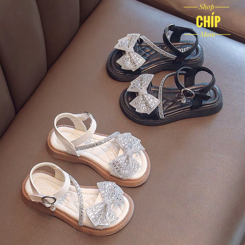 Sandal bé gáI Dép quai hậu đính nơ siêu điệu đế mềm chống trơn trượt dính đá sang chân tiểu thư mẫu mới nhất năm SL580