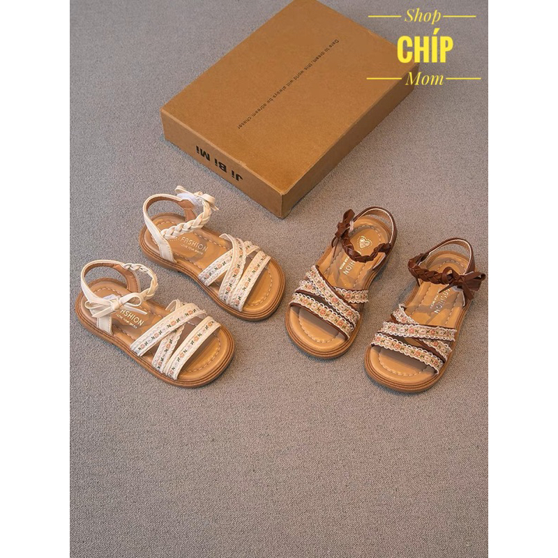 sandal bé gái dép quai hậu cho bé quai chéo nơ xinh xắn êm chân QCCC full hộp trắng  cho bé từ 1 tuổi W9001 ( ảnh thật )