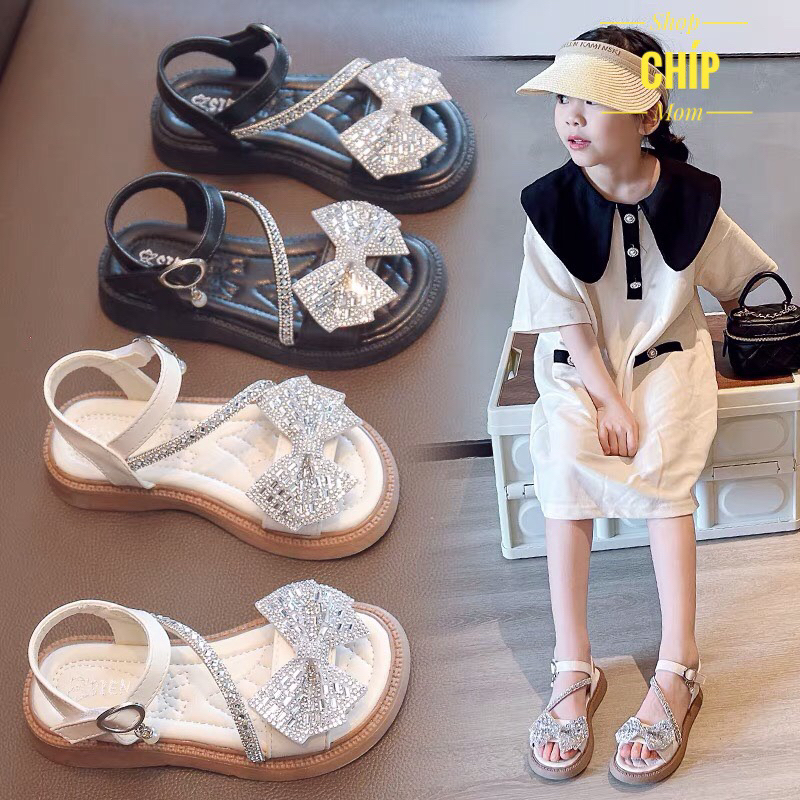 Sandal bé gáI Dép quai hậu đính nơ siêu điệu đế mềm chống trơn trượt dính đá sang chân tiểu thư mẫu mới nhất năm SL580