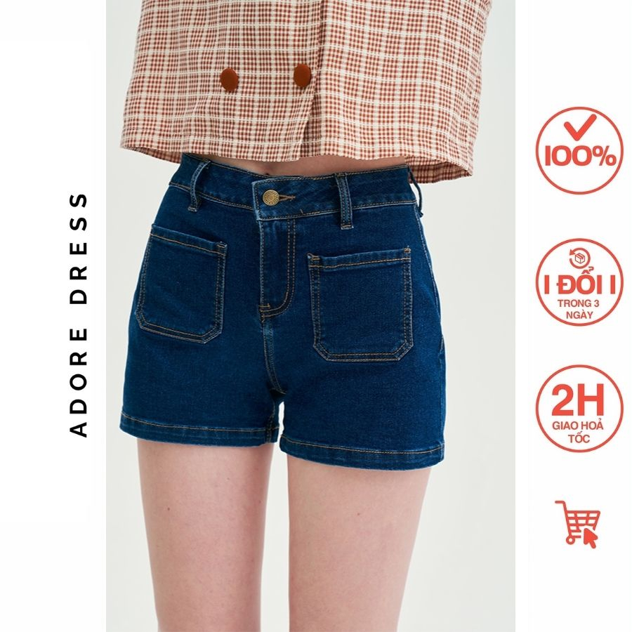 Quần đùi Shorts casual style denim trơn xanh chàm túi ốp 313SK4007 ADORE DRESS