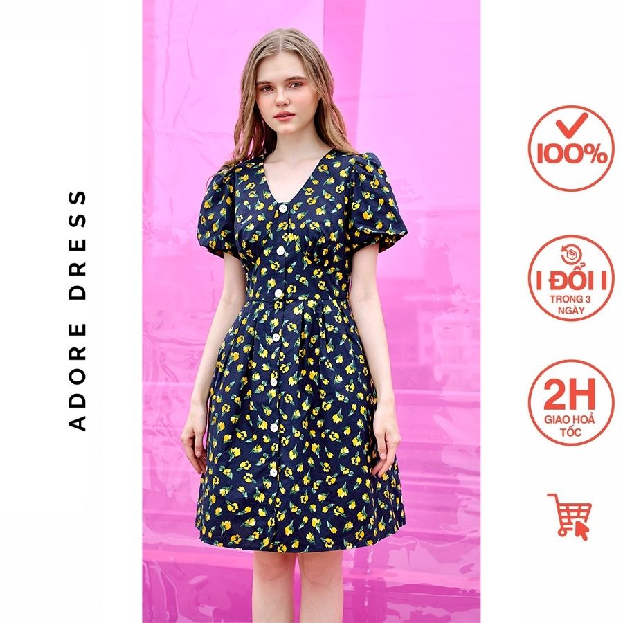 Đầm Mini dresses casual style thô lụa hoa nhỡ navy 311DR1059 ADORE DRESS