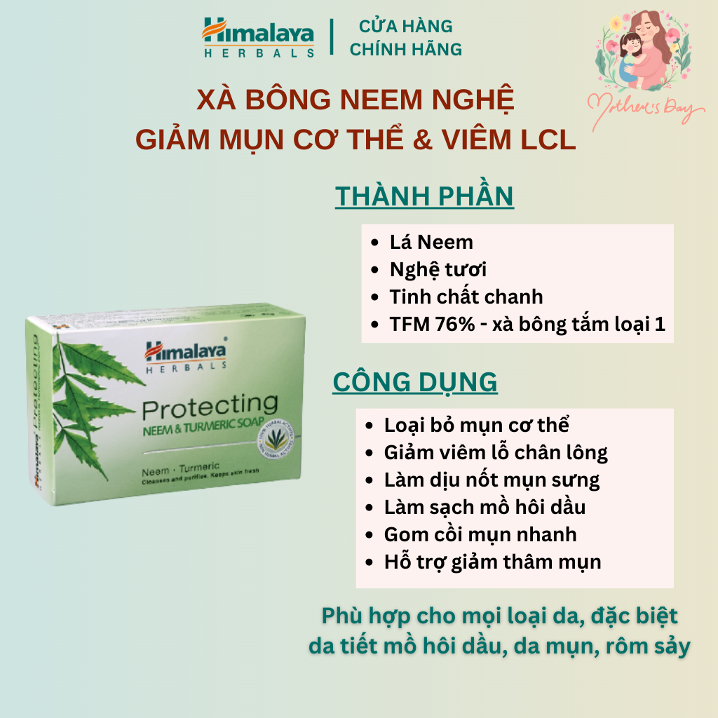 Ảnh Xà phòng giảm mụn cơ thể từ lá neem Himalaya Neem Turmeric Soap 75g 1