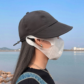 Mũ chống nắng Hàn Quốc, Nón vành rộng có móc đeo khẩu trang, chất liệu vải Acrylic khô nhanh thoáng mát cho ngày Hè