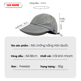 Mũ chống nắng Hàn Quốc, Nón vành rộng có móc đeo khẩu trang, chất liệu vải Acrylic khô nhanh thoáng mát cho ngày Hè