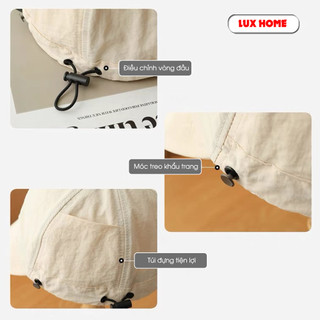 Mũ chống nắng Hàn Quốc, Nón vành rộng có móc đeo khẩu trang, chất liệu vải Acrylic khô nhanh thoáng mát cho ngày Hè