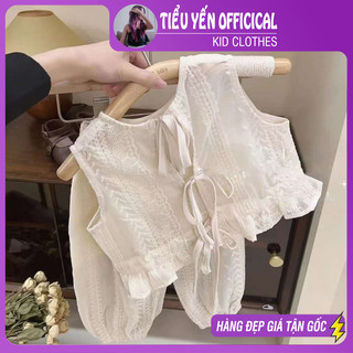 Bộ bé gái ren kem buộc dây lưng phong cách Hàn Quốc xinh xắn cho bé 8-19kg(1 - 5 tuổi) S612 | Tiểu Yến Kid