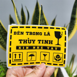 Set 100 tem dán hàng dễ vỡ, nhãn cảnh báo màu vàng có sẵn keo kích thước 7x5cm