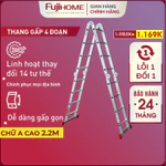 Thang nhôm 3,4 mét - 4,6 mét gấp 4 đoạn FUJIHOME Nhập Khẩu đa năng xếp gọn 4 khúc gia đình chữ M — ảnh 1